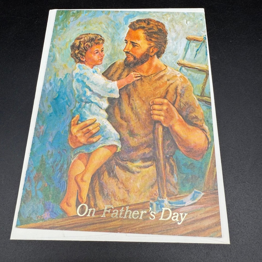 Vintage Father's Day Card Saint Joseph & Jesus Religious Art Unused w/ Envelope